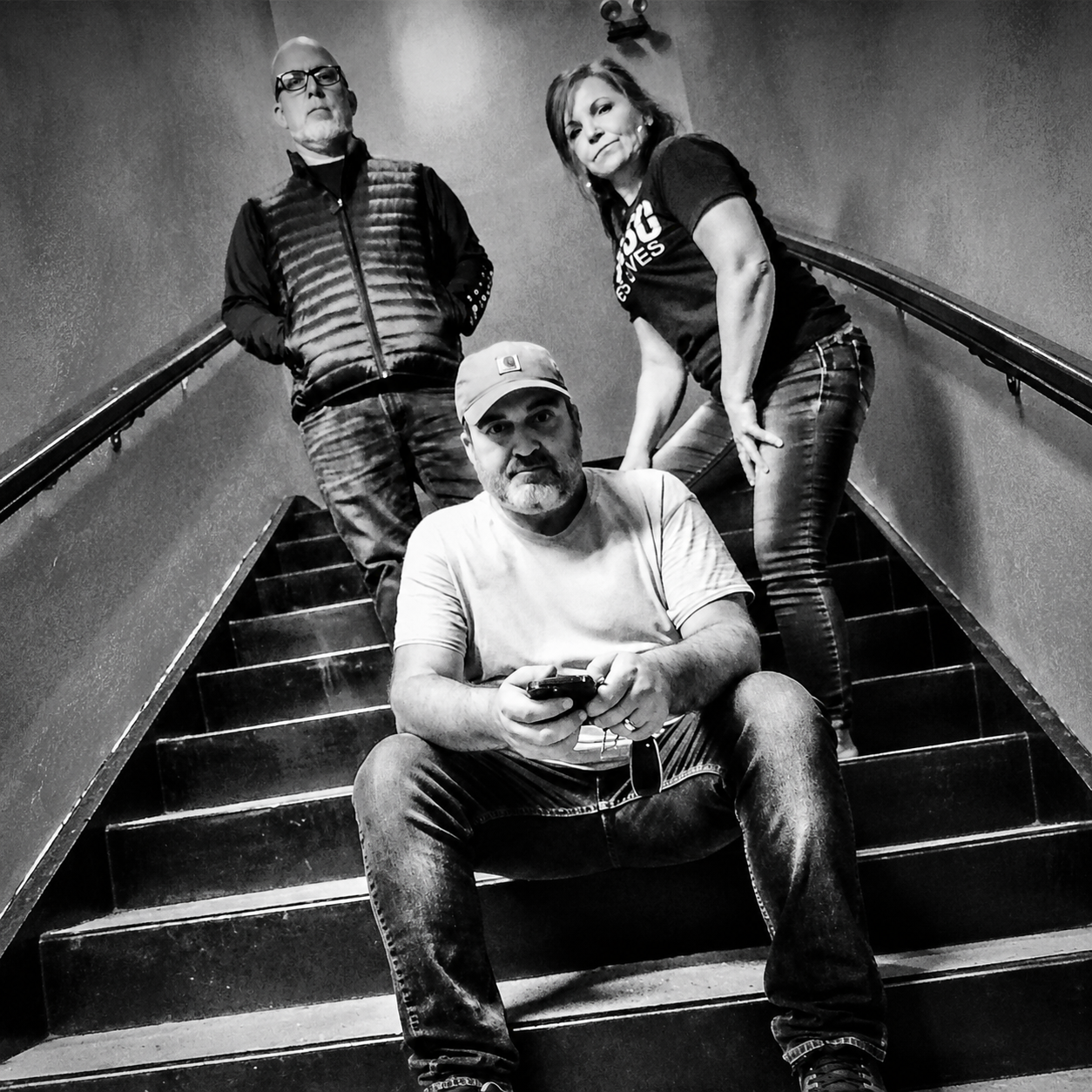 The Whiskey Dents in the stairwell at their rehearsal space